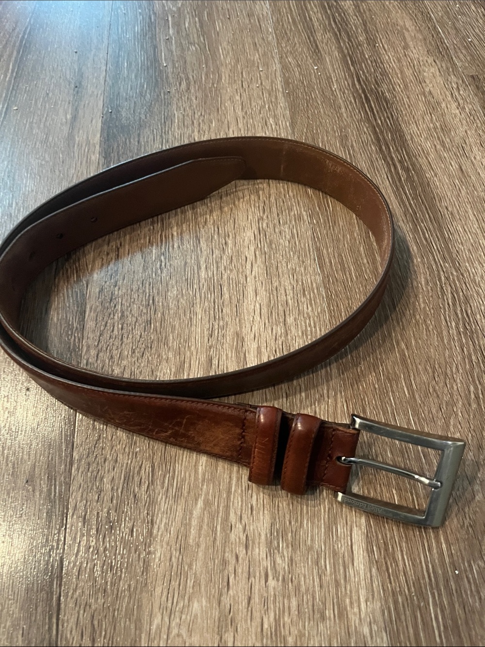 Allen Edmonds Men's Brown Leather Belt with Metal Buckle
